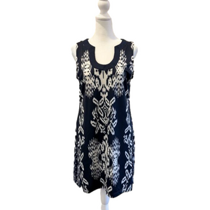ARYEH Mini dress Blue n White deep scoop neck , sleeveless casual, NWT, small